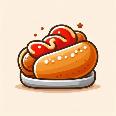Hot dog with mustard and ketchup. Fast food vector illustration.のイラスト素材