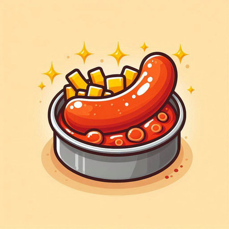 Sausage in a tin can. Vector illustration in cartoon style.のイラスト素材