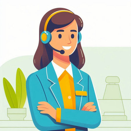 Call center operator with headset and headset. Vector illustration in flat styleのイラスト素材