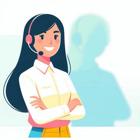 Call center operator with headset. Vector illustration of a customer support agent.のイラスト素材