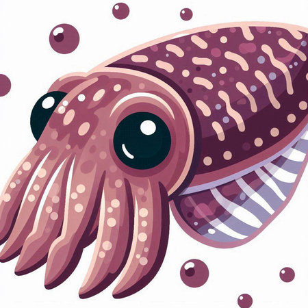 Illustration of a Cute Cartoon Cuttlefish in the Seaのイラスト素材