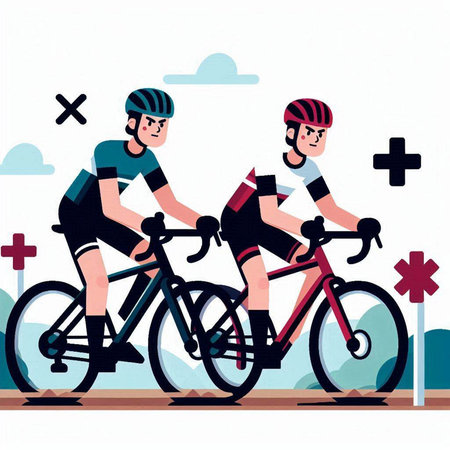 Cyclists in the park. Vector illustration in flat style.のイラスト素材