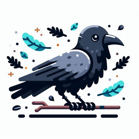 Crow. Vector illustration in a flat style on white background.のイラスト素材