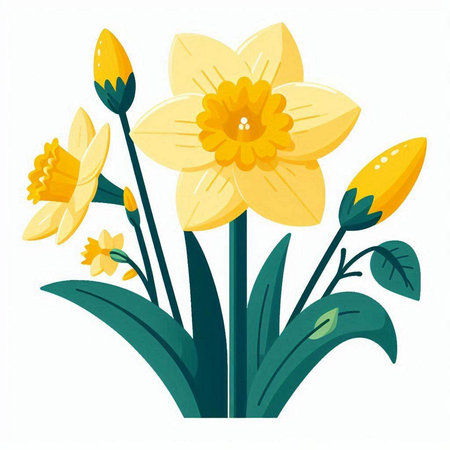 Yellow daffodils isolated on white background. Vector illustration.のイラスト素材