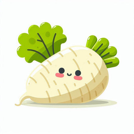 Cute cartoon radish isolated on white background. Vector illustration.のイラスト素材