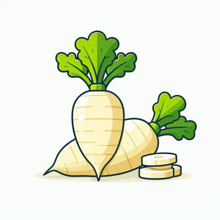 Daikon radish. Vector illustration isolated on white background.のイラスト素材