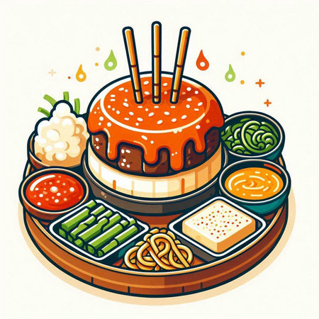 Illustration of Japanese food, sushi and rolls on a white backgroundのイラスト素材