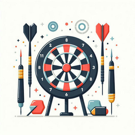 Darts game, vector illustration in flat design style. Dartboard, darts, arrow, target, dartboard, dartboard, dartboard.のイラスト素材