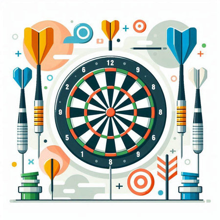 Darts and dartboard on white background. Flat vector illustration.のイラスト素材