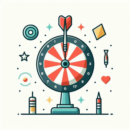 Darts game, vector illustration in flat style. Darts wheel, darts, darts, roulette.のイラスト素材
