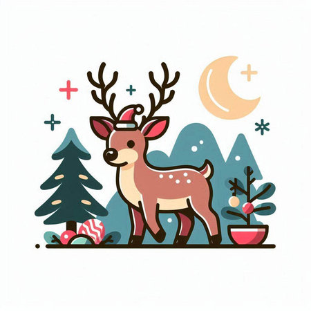 Cute reindeer in the forest. Vector illustration in a flat style.のイラスト素材