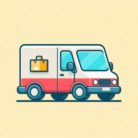 Vector illustration of a delivery van with a box in the trunk. Flat style.のイラスト素材