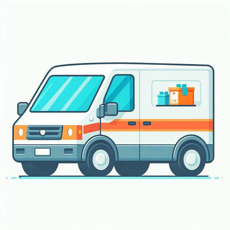 Ambulance car. Vector illustration in flat style on white background.のイラスト素材