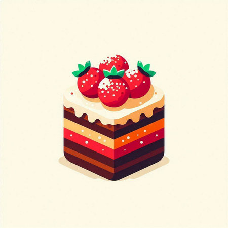 Fruit cake. Vector illustration of a piece of cake with strawberries.のイラスト素材