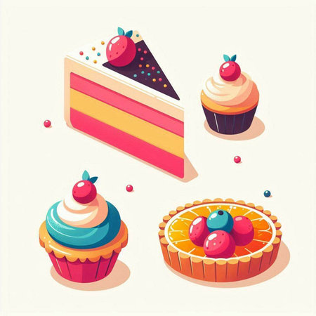 Cupcake icon set. Vector illustration in flat cartoon style.のイラスト素材