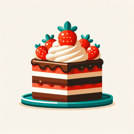 Cake with cream and strawberries, vector illustration, eps10のイラスト素材