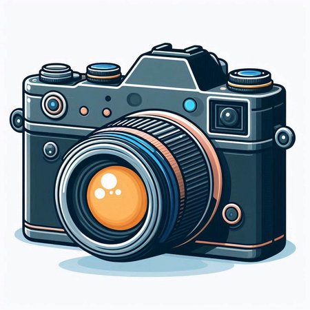 Retro camera isolated on white background. Vector illustration in cartoon style.のイラスト素材