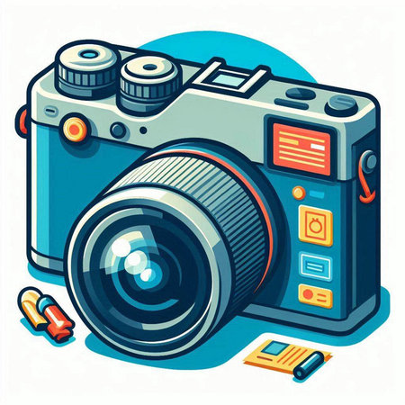 Retro camera. Vector illustration. Isolated on white background.のイラスト素材