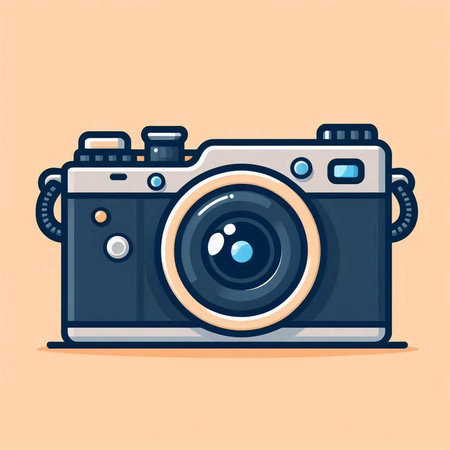 Retro camera vector illustration in flat cartoon style. Vintage camera icon.のイラスト素材