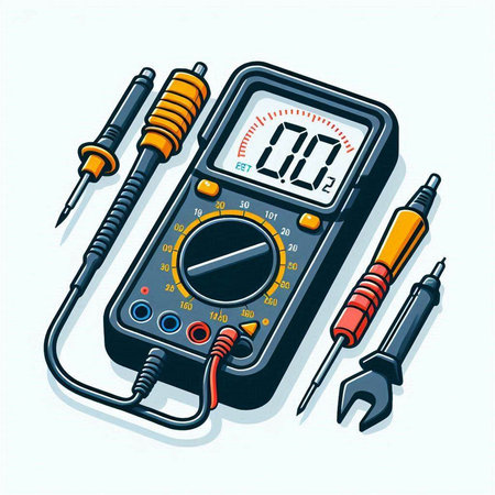 Digital multimeter and soldering iron. Vector illustration isolated on white background.のイラスト素材