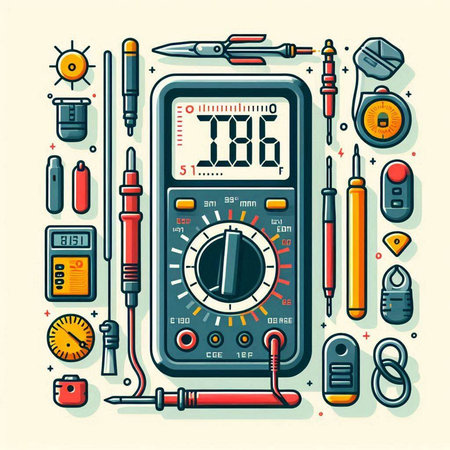Electrical equipment. Digital multimeter, multimeter, soldering iron, soldering iron. Vector illustrationのイラスト素材