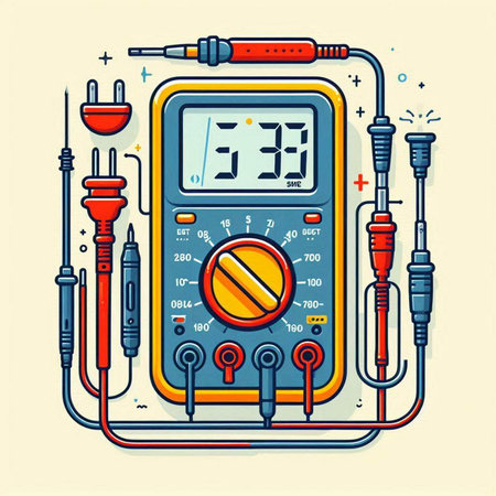Digital multimeter. Vector illustration in flat linear style. Electrical equipment.のイラスト素材
