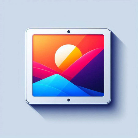 tablet computer with abstract landscape on the screen. Vector illustration.のイラスト素材