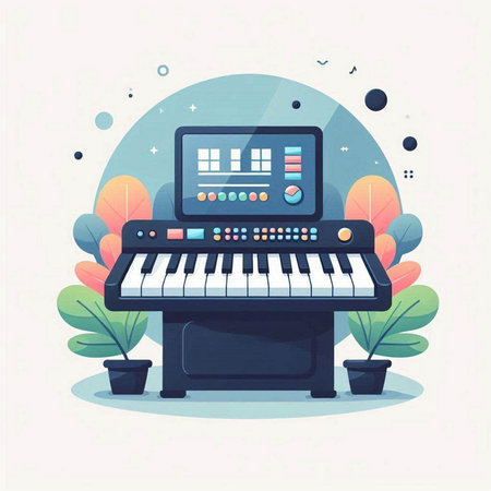Piano keyboard. Music concept. Vector illustration in flat style.のイラスト素材