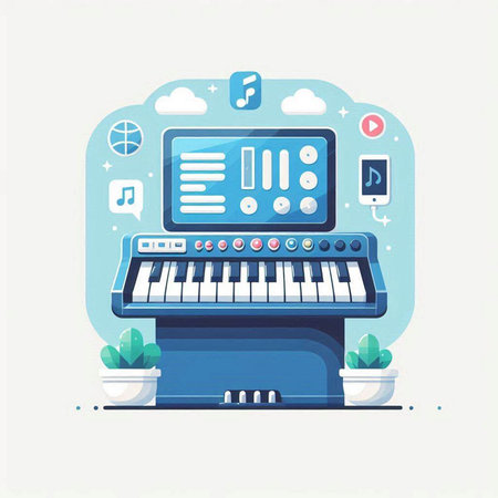 Music concept. Modern flat design vector illustration of musical instruments. Keyboard, synthesizer, electronic piano and other elements.のイラスト素材