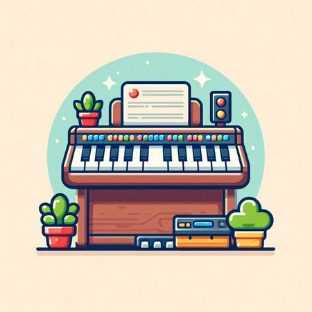 Piano. Vector illustration in flat style. Music, sound, musical instrument concept.のイラスト素材