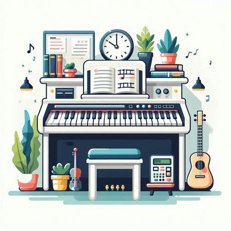 Piano and musical instruments. Music concept. Vector illustration in flat styleのイラスト素材