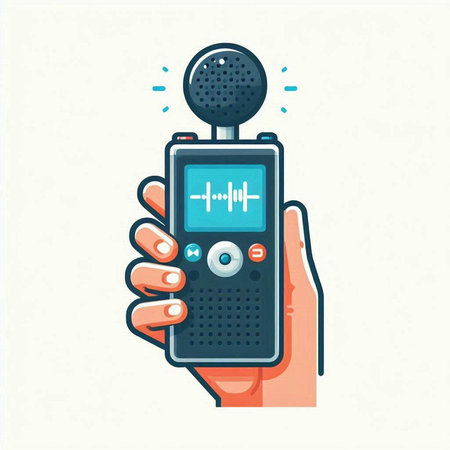 Hand holding a portable radio. Vector illustration in flat cartoon style.のイラスト素材