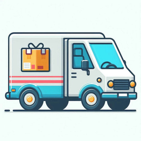 delivery truck with boxes, vector illustration in flat cartoon style.のイラスト素材