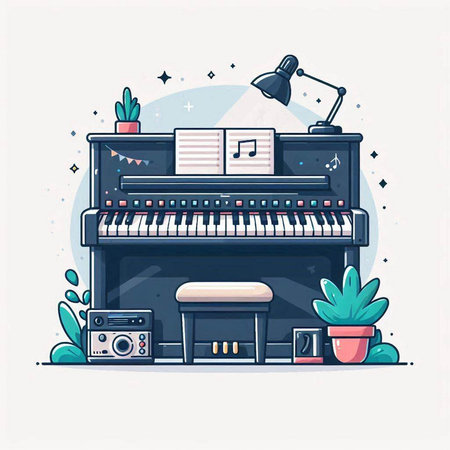 Piano musical instrument, flat style vector illustration. Piano, piano, piano, piano, piano, piano, piano, piano, piano, piano, piano, piano, piano, piano, piano, pianoのイラスト素材