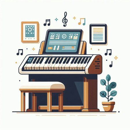 Piano and musical instruments. Vector illustration in a flat style.のイラスト素材