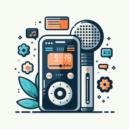 Vector illustration of music player with headphones. Flat line art design.のイラスト素材