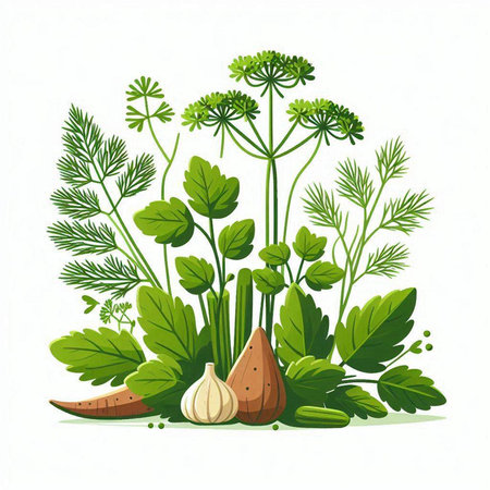 Dill, parsley, garlic, dill. Vector illustration.のイラスト素材