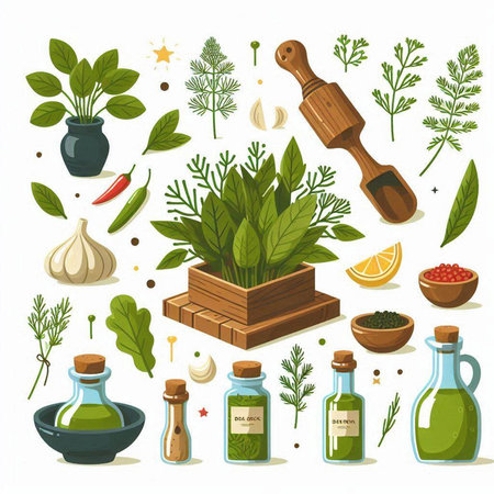 Herbs and spices. Herbs and spices. Vector illustration.のイラスト素材