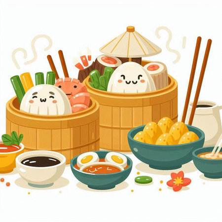 Illustration of a set of Japanese food in a wooden barrel.のイラスト素材
