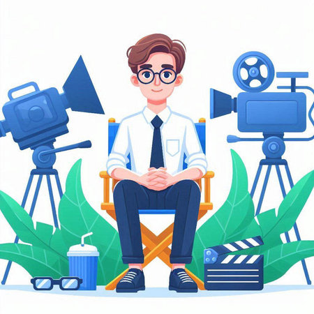 Cinema director. Vector illustration in flat cartoon style on white background.のイラスト素材