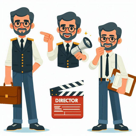 Vector illustration of a detective with a megaphone and a clapperboard.のイラスト素材