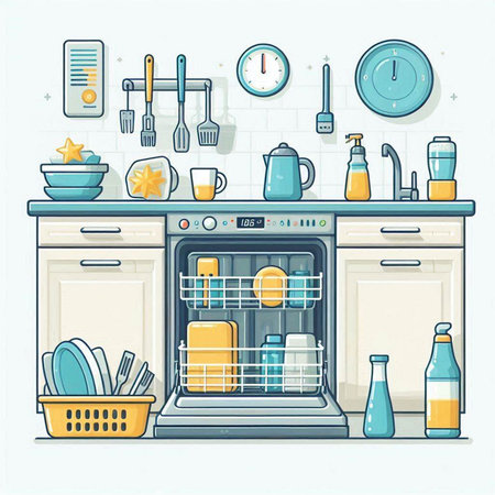 Kitchen interior. Vector illustration in a flat style. Kitchen equipment.のイラスト素材