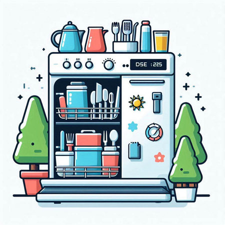 Kitchen appliances. Vector illustration in line art style. Isolated on white background.のイラスト素材