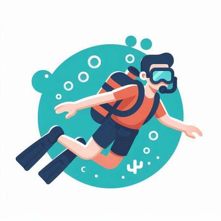 Scuba diving. Flat style vector illustration isolated on white background.のイラスト素材