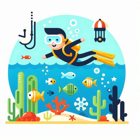 Scuba diving. Underwater life. Vector illustration in flat styleのイラスト素材