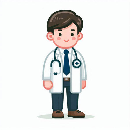 Male Doctor Character in Flat Design Vector Illustration. Medical Concept.のイラスト素材