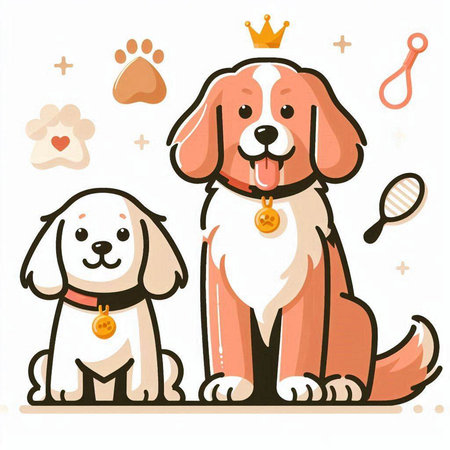 Cute cartoon dog and puppy. Vector illustration on white background.のイラスト素材