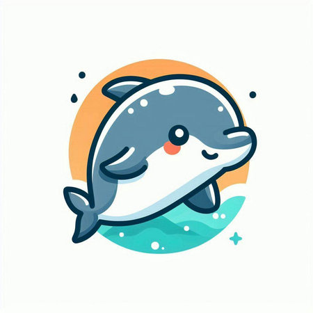 Cute cartoon dolphin. Vector illustration in a flat style on a white background.のイラスト素材