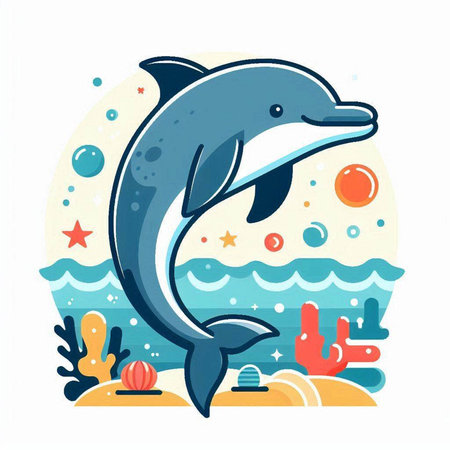 Dolphin on the seashore. Vector illustration in flat styleのイラスト素材