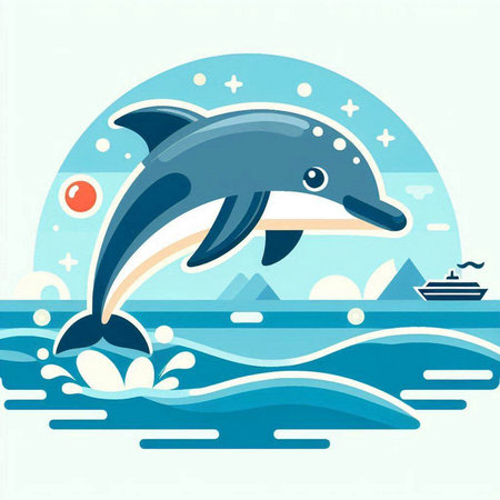 Dolphin jumping out of the water. Vector illustration in flat styleのイラスト素材